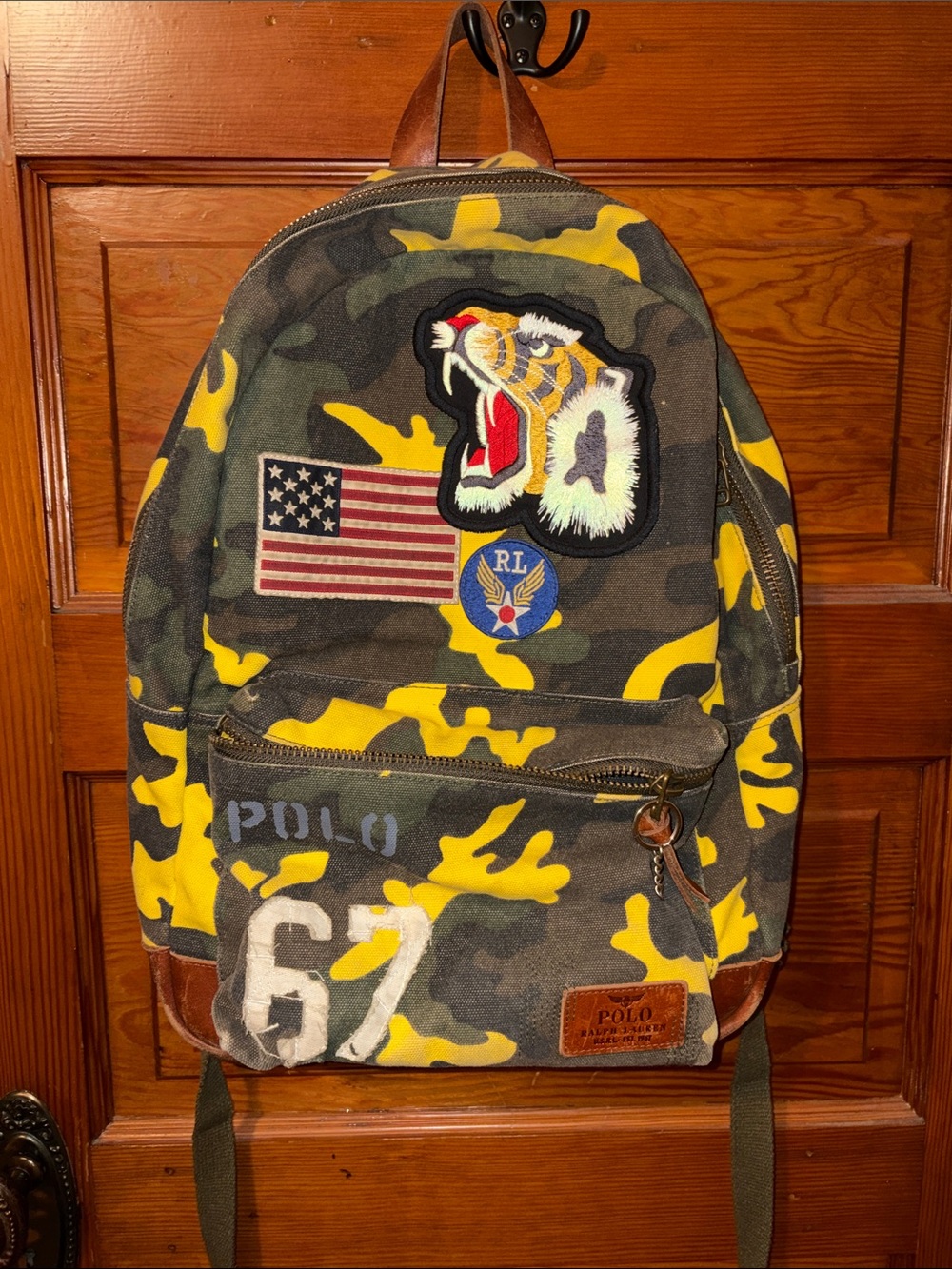 Polo by Ralph Lauren Yellow & Green Camo Patch Backpack